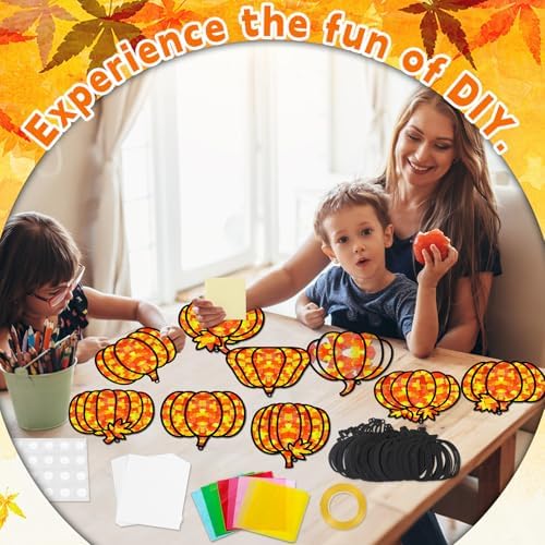 32 Sets Pumpkin Suncatchers Craft Kit DIY Window Stained Glass Effect Fall Pumpkin Paper Crafts Home School Classroom Autumn Thanksgiving Decor Kid Birthday Gift Creative Art Project Activity Game - Image 4