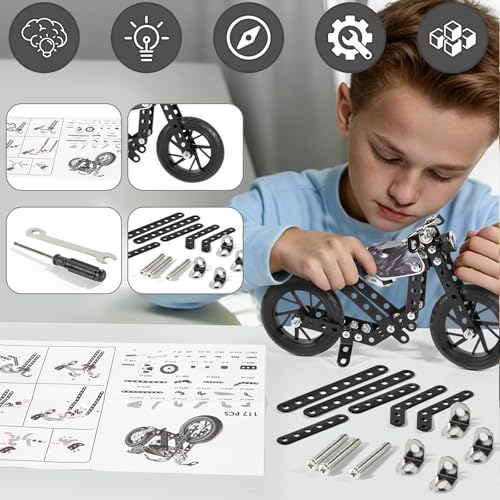 Volico Motorcycle Metal Model Kits - 117 Pcs Motobike Building STEM Kits, Assembly Motocross Toys Sets for Boy and Adults - Image 3