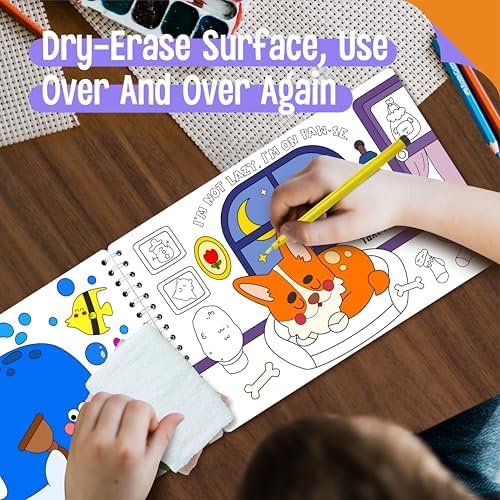 SpriteGru Coloring Activity Book, 30 Dry-Erase Pages Animals to Color, Fun & Creative Coloring Pages for Toddlers, Kids, Teens, Adults, Reusable Activity Pad for Road Trip, Travel, At Home - Image 7