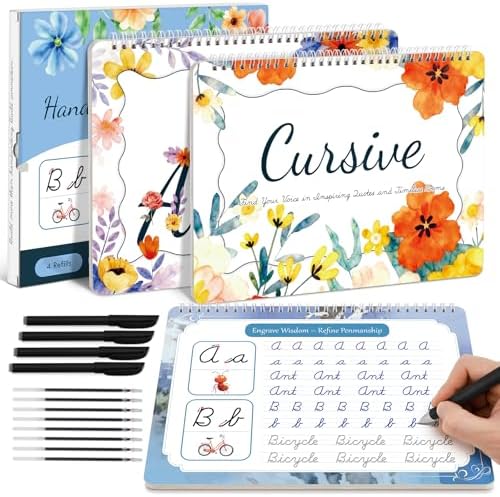 Grooved Cursive Handwriting Workbook for Kids & Adults,Magic Reusable Grooved Cursive Handwriting Practice Guided Tracing with Disappearing Ink,Cursive Writing Practice Book with Words Letters Quotes by Unknown