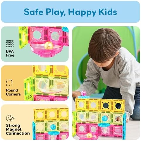 PicassoTiles Magnet Tiles Building Block Travel Size Magnetic Marble Run Construction Toy Set Mini Diamond Marble Racetrack Building Blocks Playset Education STEM Learning Kit Boy Girl 3+ PTMG45 - Image 6