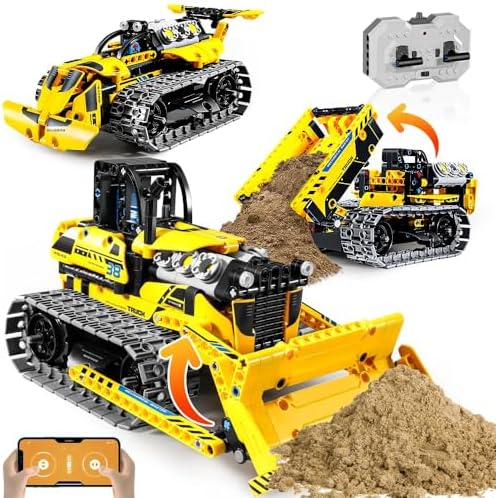 OKKIDY 3 in 1 Kids Remote Bulldozer STEM Technology Building Blocks Set Toys APP Remote Construction Blocks Engineering Excavator/Robot Ages 6-14 DIY Erector Sets for Boys and Girls-452 (PCS) by OKKIDY