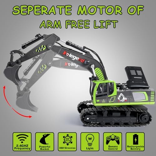 kolegend Remote Control Excavator Toy 16 Inch, 11 Channel RC Construction Vehicles Hydraulic Haulers Digger Toys Gift for 6 7 8 9 10 Years Old Kids Boys - Image 5
