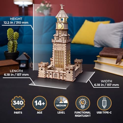 Ugears Lighthouse of Alexandria, 3D Puzzle, 12.2-inch Height, Brown - Image 2