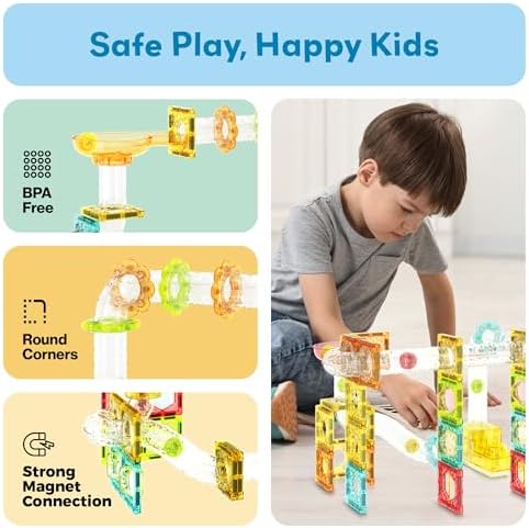 PicassoTiles 100pc Magnetic Marble Run Travel Size Tile Blocks Construction Kids Toy Set On The Go Mini Magnet Tiles Marbles Playset for Race Track Building Block STEM Learning Kit Boy Girl 3+ PTMG100 - Image 6