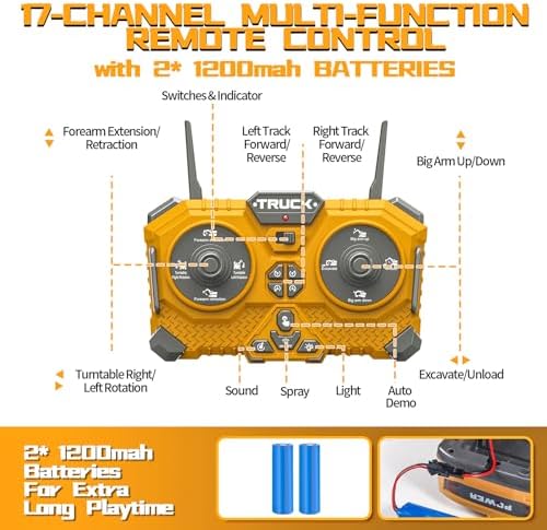 Remote Control Excavator Toy for Boys,17 Channel 1:16 RC Excavator Toys with Metal Shovel/Spray/Lights/Sounds,RC Digger Construction Vehicles Toys Gift for Boys 7 8 9 10 11 12 Year Old Kids - Image 6