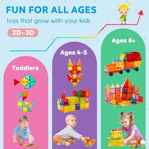 Ryoichi 138PCS Magnetic Tiles Set with 2 Cars for Kids Ages 3-9+ Years - Image 7