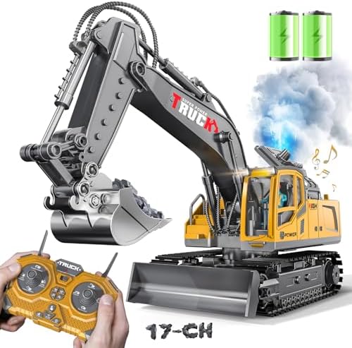 Remote Control Excavator Toy for Boys,17 Channel 1:16 RC Excavator Toys with Metal Shovel/Spray/Lights/Sounds,RC Digger Construction Vehicles Toys Gift for Boys 7 8 9 10 11 12 Year Old Kids by BLUEYAK