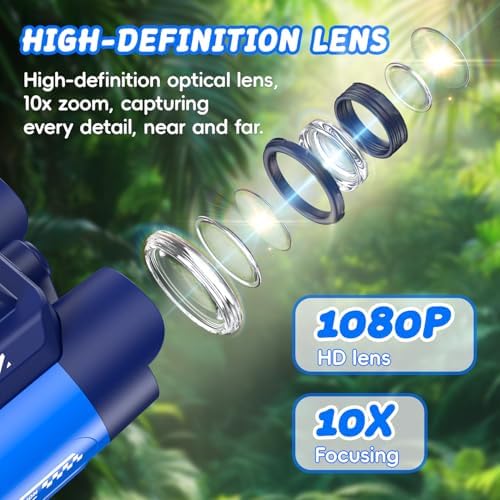 Binoculars for Kids with Night Vision, 2.4" HD Screen & 10X Zoom for Photo and Video - Outdoor Adventure Binoculars Bird Watching, Camping, Hiking, Gifts for Kids Ages 4+ (Blue) - Image 4