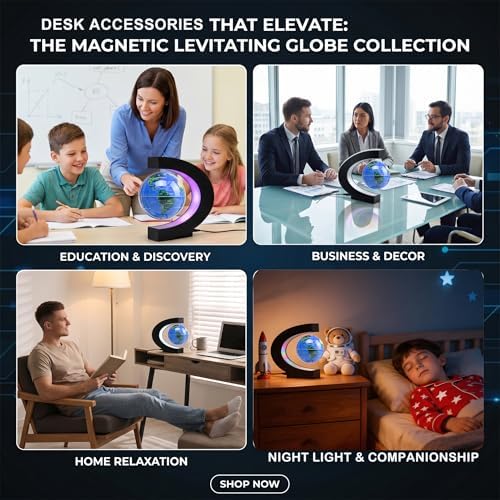Magnetic Levitation Floating Rotating World Globe with LED Frame Lights, C Shape Levitating Globe, Touch Switch Night Light, Cool Tech Gifts for Men Dad Boys Kids, Office Desk Decor and STEM Gift - Image 3