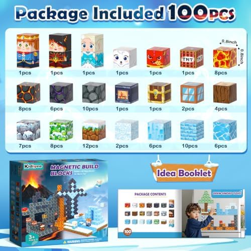 Magnetic Blocks - Build Mine Magnet World Ice Lava Set, Vibrant Colorful Building Blocks with Ultra Magnet Strength for Kids Ages 3-8, STEM Toys Creative Gifts for 3+ Year Old Boys Girls (100PCS/0.8") - Image 5