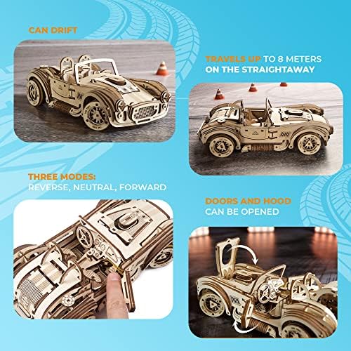UGEARS Drift Cobra Racing Car – 3D Wooden Puzzles for Adults, Wooden Model Kits for Adults, Vintage Car Model Kit, Mechanical Build, Brain Teaser, Hobby Kit, Gifts for Engineers, Classic Car Model - Image 2