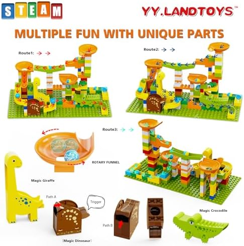 Dinosaur Marble Runs for Kids 4-8 Building Blocks Compatible with LEGO DUPLOS Marbles Run/138Pcs Classic Big Blocks Marble Run for kids Ages 3-5 STEM Toy/Montessori Toys Gift for Kids Age 3,4,5,6,7,8+ - Image 3