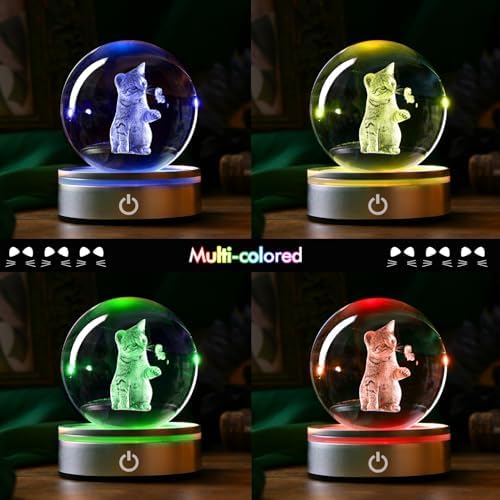 IFOLAINA Cat Lovers Gifts for Women Decorative Cat Glass Sphere Night Light - Image 3