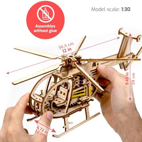 WOODEN.CITY Helicopter 3D Wooden Puzzle – Wooden Model Kit for Adults, 173-Piece Mechanical Helicopter with Working Rotor, DIY Aircraft Model, Made in EU - Image 2