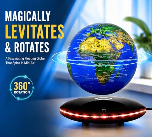 Magnetic Levitation Floating Globe with 7 Colors LED Lights, Rotating Geographic Globe World Map for Home Office Desk Decor, Cool Tech Gadgets for Men Husband Unisex - Image 2