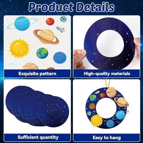 Lonfliness 24 Sets Space Wreath Craft Kits DIY Hanging Decor Solar System Paper Wreath Craft Ornament with Planet Stickers Outer Space Party Supplies for Home School Classroom Activities - Image 3
