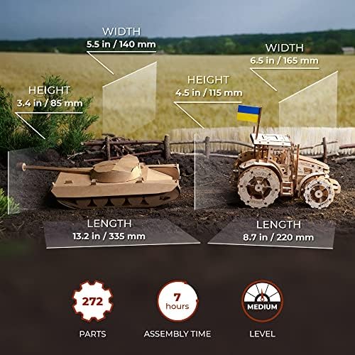 UGEARS The Tractor Wins Model Kits - Spring - Driven Model Tractor Kits to Build with Folding Paper Tank - 3D Wooden Tractor Model Kit for Self - Assembly - Mechanical 3D Puzzles for Adults and Kids - Image 2
