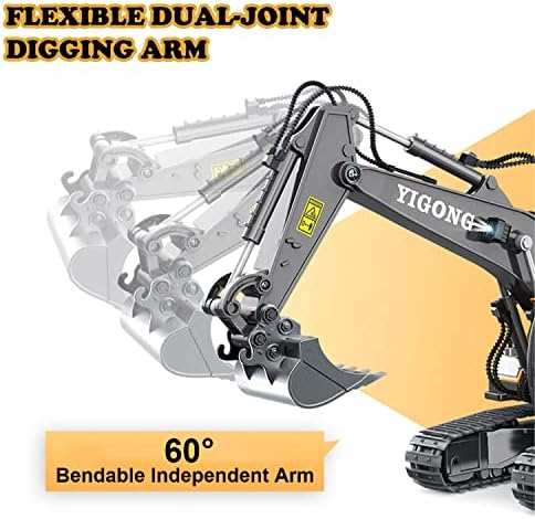 Remote Control Excavator 11 Channel RC Excavator Truck Toys 1/20 Scale 2.4Ghz Construction Vehicles with Metal Shovel 680° Rotation for Kids Boys Age 4-7 8 9 10 Year Old (Yellow) - Image 3