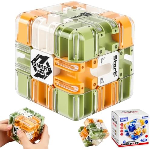 3D Maze Cube Ball Puzzle Brain Teaser for Adults & Kids, Educational Learning Toys Logical Thinking, Family Board Games Tabletop, Durable Puzzle Cube (Green&Brown&White-B, 3.3x3.3x3.3) by Unknown