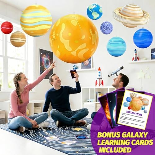 Inflatable Solar System Planets with LED Lights,Solar System for 9 Hanging Planets with Remote Control Space Themed Classroom Decor, Room Decoration, Birthday Party Supplies - Image 3