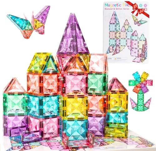 WMXDU Large Pastel Magnetic Tiles: Glitter Diamond Castle Building Set by WMXDU