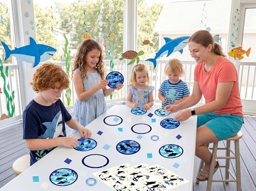 48PCS Summer Crafts: Paper Shark Suncatchers DIY Kits, Window Stained Glass Effect Art Supplies - Image 2