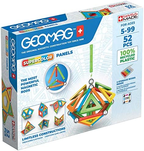 Geomag Magnetic Toys | Magnets for Kids | STEM-endorsed Educational Building Set | 100% Recycled Plastic Supercolor Panels | Storage Box | 52-Pieces | Age 5+ by GeomagMagneticToy