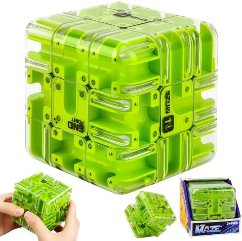 3D Maze Cube Ball Puzzle Brain Teaser for Adults & Kids, Educational Learning Toys Logical Thinking, Family Board Games Tabletop, Durable Puzzle Cube (Brown, 3.3x3.3x3.3) by Unknown