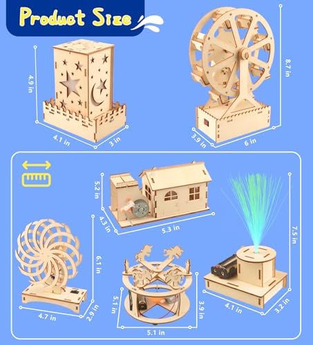 6-in-1 STEM Science Kits for Kids, Wood Arts and Craft Kits, STEM Toys for Boys Girls Age 8-12 5-7 8 10 12 13 14 Gift Idea, 3D Puzzles Building Engineering Model Set - Image 6