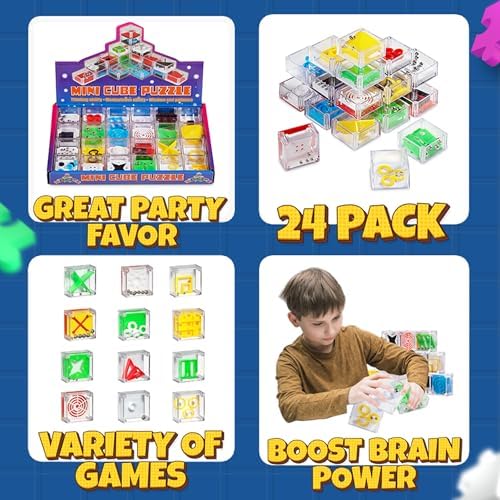Mini Cube Puzzle Games (24-Pack) 3D Brain Teaser Maze Ball Party Favors - Image 2