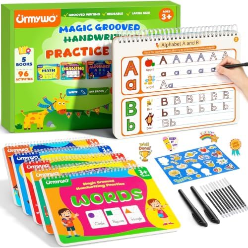 Magic Grooved Writing Practice Books, 96 Reusable Activities, Ages 3-8 by URMYWO