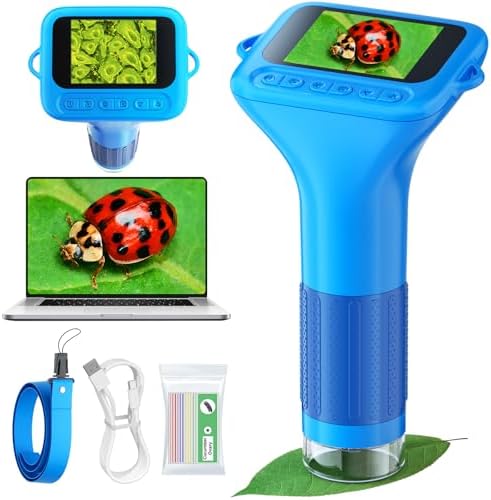 Odatay 1000X Digital Kids Microscope Kit with 12 Slides & 2" Screen, Blue by Odatay