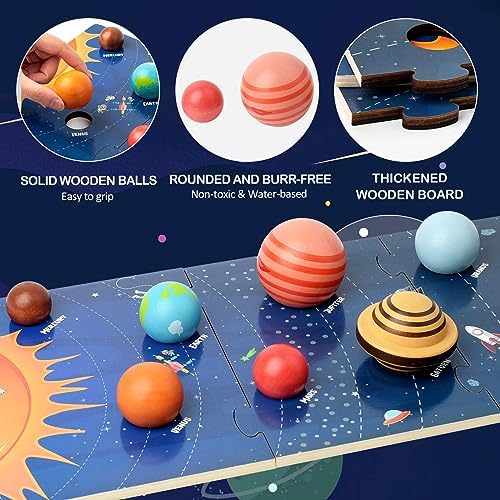 Wooden Solar System Puzzle for Kids Montessori Toys 3D Space Planets Models - Image 2