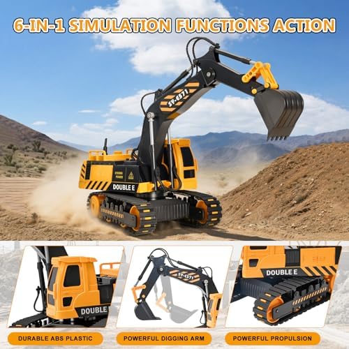 DOUBLE E Remote Control Excavator Toy, RC Excavators Sandbox Digger Hydraulic Construction Toys - Realistic Construction Vehicle with 6 Functions, Xmas Gift for Kids 3-14 Years - Image 3
