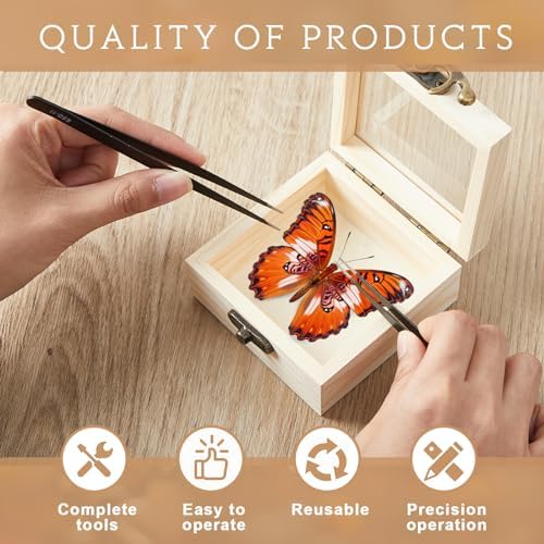 Spiareal 32 Pcs Insect Specimen Tools Kit Include 3.54 x 3.54 x 1.77 in 4 Pcs Display Case Box 3 Foam Pinning Board 3 Tubes Pins 6 Tweezers Butterfly Insect Pinning Kit Entomology Collection Supplies - Image 4