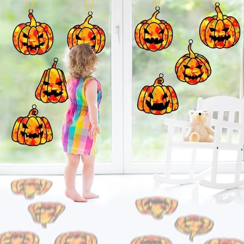 32 Sets Fall Halloween Pumpkin Suncatchers Craft Kit DIY Window Stained Glass Effect Halloween Pumpkin Paper Craft Home School Classroom Decoration Kid Birthday Gift Creative Art Project Activity Game - Image 6