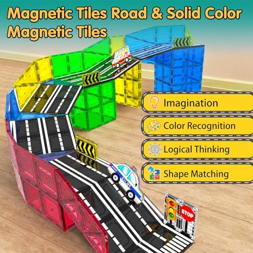 106Pcs Christmas Magnetic Tiles, Magnetic Building Blocks, Preschool Montessori Toys Gift for 3+ Year Old Boys and Girls, Sensory Toys for Kids Aged 3-5 and 4-8, Ideas for Toddler with Autism - Image 2