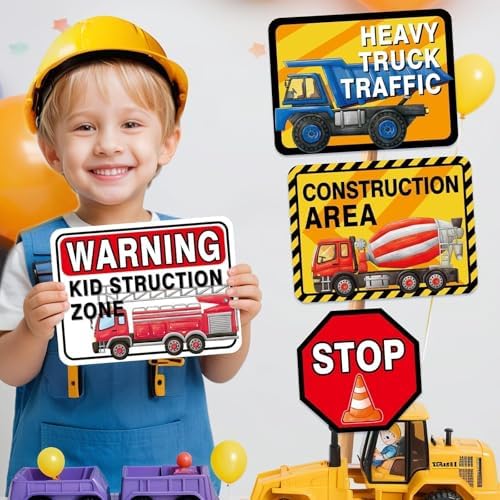 WERNNSAI 12 PCS Construction Party Signs Truck Road Sign Cutouts - Image 3