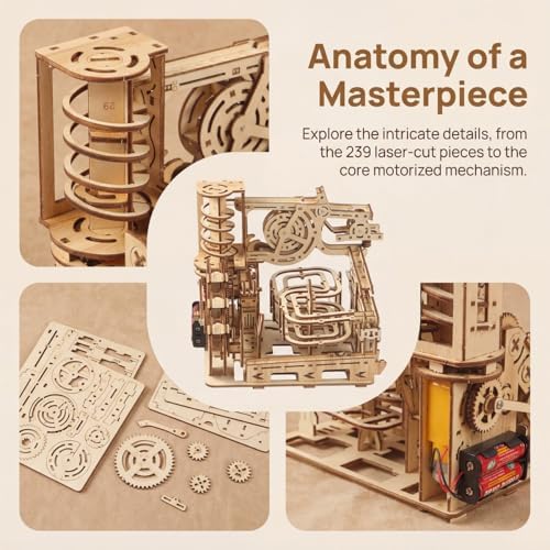 Adult 3D Wooden Spiral Walkway Marble Run Assembly Kit, DIY Mechanical Model Building Set, Educational STEM Puzzle Desktop Toy, Birthday Gift for Teens Aged 14 and up, All-new Upgraded Deluxe Edition - Image 2