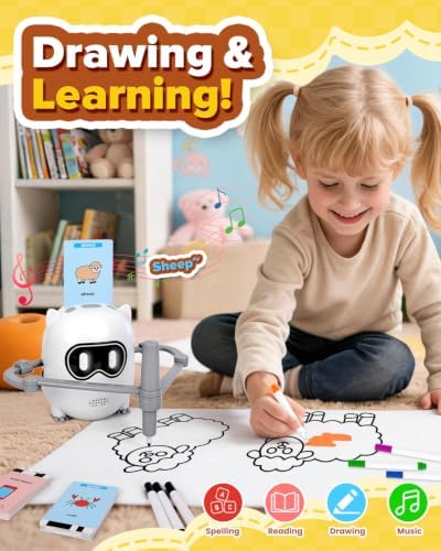 Drawing Robot Toy for Kids Ages 3 4 5 6 7 8, with 200 Cards, Voice Interactive Doodle Bot, Montessori Educational Painting Machine, Learning Art Toy for Boys Girls, Gift Idea - Image 2