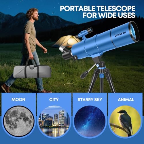 Dianfan Telescope for Kids & Adults, 90mm Aperture 550mm Astronomical Professional Telescope for Adults High Powered, Portable Travel Telescopes for Beginners with Tripod & Adapter, Bag, Folding Stool - Image 6