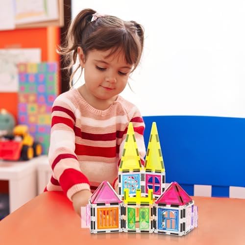 PicassoTiles Magnetic Tiles Toddler Toys Magnetic Building Blocks for Kids 61 Piece STEM Educational Toys for Girls & Boys Ages 3-12 Play for Preschool Learning Stocking Stuffer - Image 2
