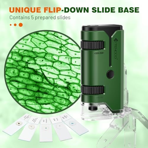 100x-250x Pocket Microscope for Kids Adults, Protable Handheld Miniscope, Mini Microscope Kit for Kids Adults Home School Lab Biology Science Education, Green - Image 4