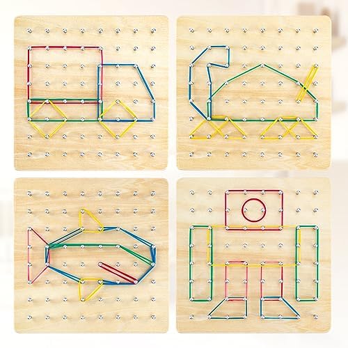 HEELWIRE Wooden Geoboard, Montessori Educational Toy for Kids with Pattern Cards and Rubber Bands to Figures and Shapes, Brain Teaser STEM Geo Board - Image 2