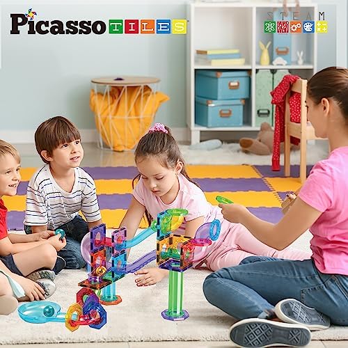 PicassoTiles Marble Run 60 Piece Race Track Magnetic Tiles Magnet Building Block Educational Construction Toy Set Playset STEM Learning Kit Child Brain Development HandEye Coordination Training PTG60 - Image 4