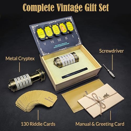 Da Vinci Code Mini Metal Cryptex Lock Puzzle Box – Vintage-Style Password Puzzle with 130 Riddle Cards, Educational Brain Teaser Toy for Kids, Teens & Adults, Gift for Birthday & Christmas - Image 3