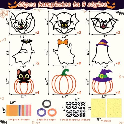 Renbuzhu 40PCS Halloweens Crafts Bulk: Ghosts Pumpkins Paper Suncatchers DIY Kit Party Activities Decorations, Window Stained Glass Effect Art Supplies - Image 4