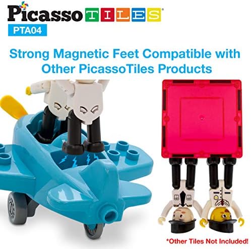 PicassoTiles Magnetic Figures 4 Piece Aircraft and Action Figure Magnet Airplane and Helicopter Expansion Pack Toddler Toy Set Educational Learning Kit Pretend Playset for Construction Building Block - Image 6