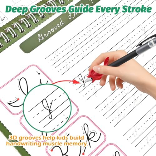 4-Pack Reusable Grooved Cursive Handwriting Workbooks with Disappearing Ink - Image 3